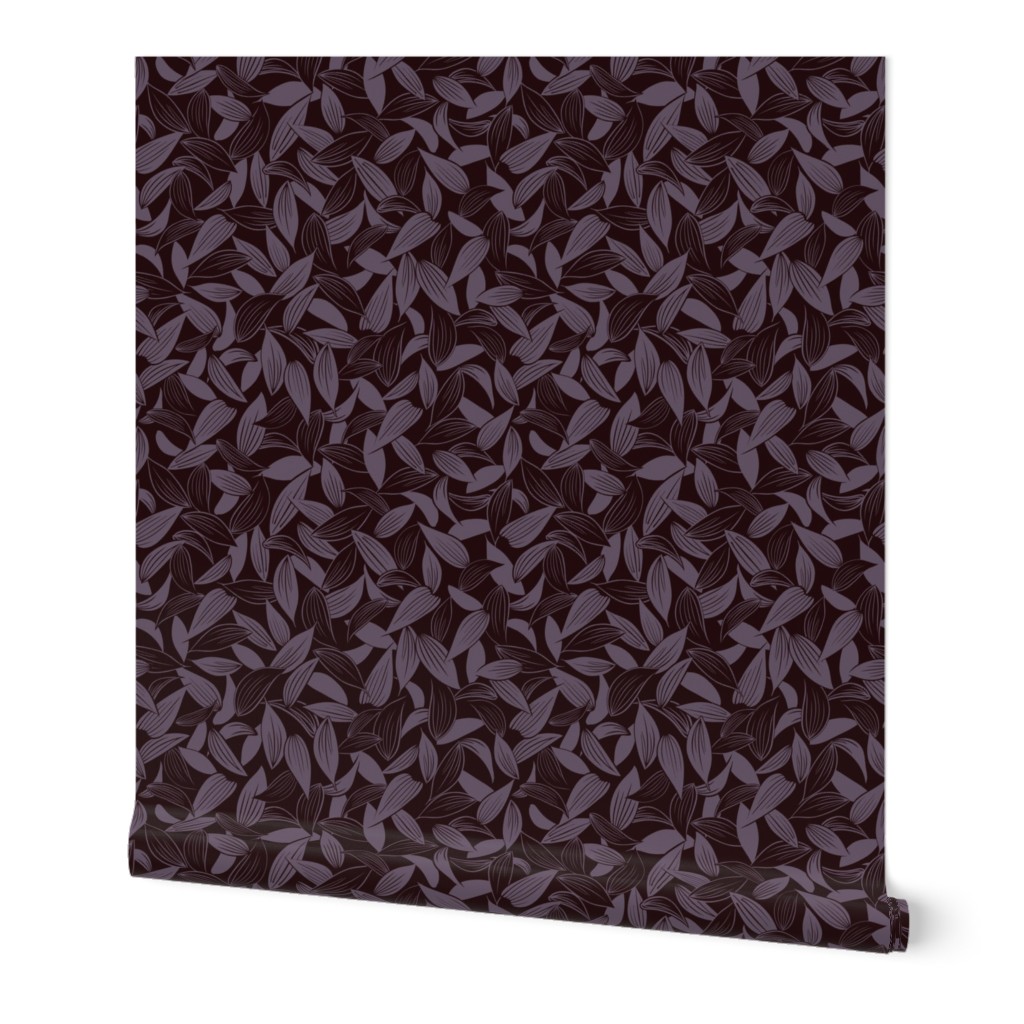 Black and purple "Vines Mystery" - Medium Scale Floral Seamless Repeat with Leaves