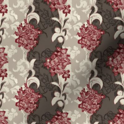 Art Nouveau Floral Stripe in Red, Beige, and Chocolate
