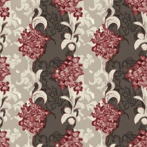 Art Nouveau Floral Stripe in Red, Beige, and Chocolate