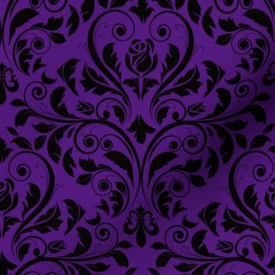 Vintage Damask Purple on Black