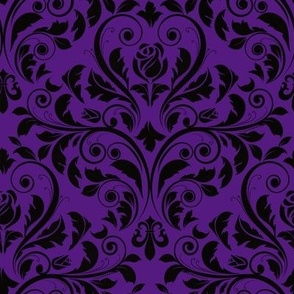 Vintage Damask Purple on Black