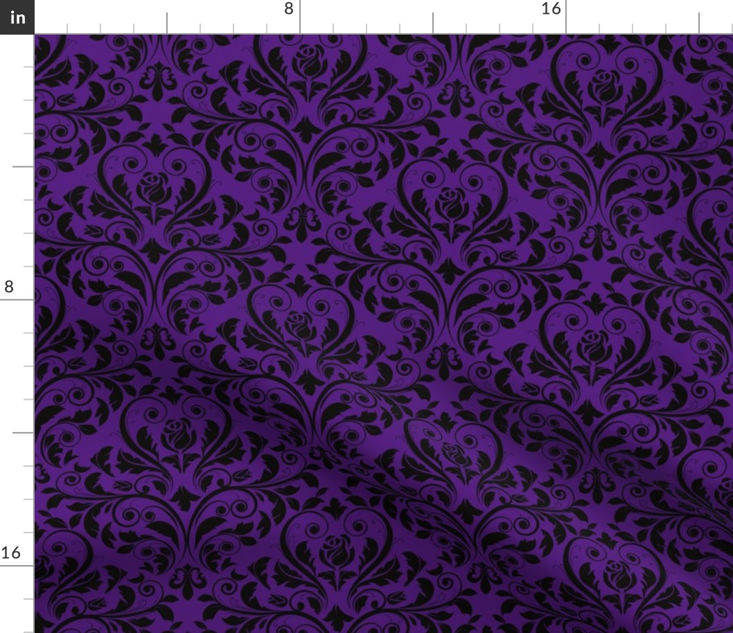 Vintage Damask Purple on Black