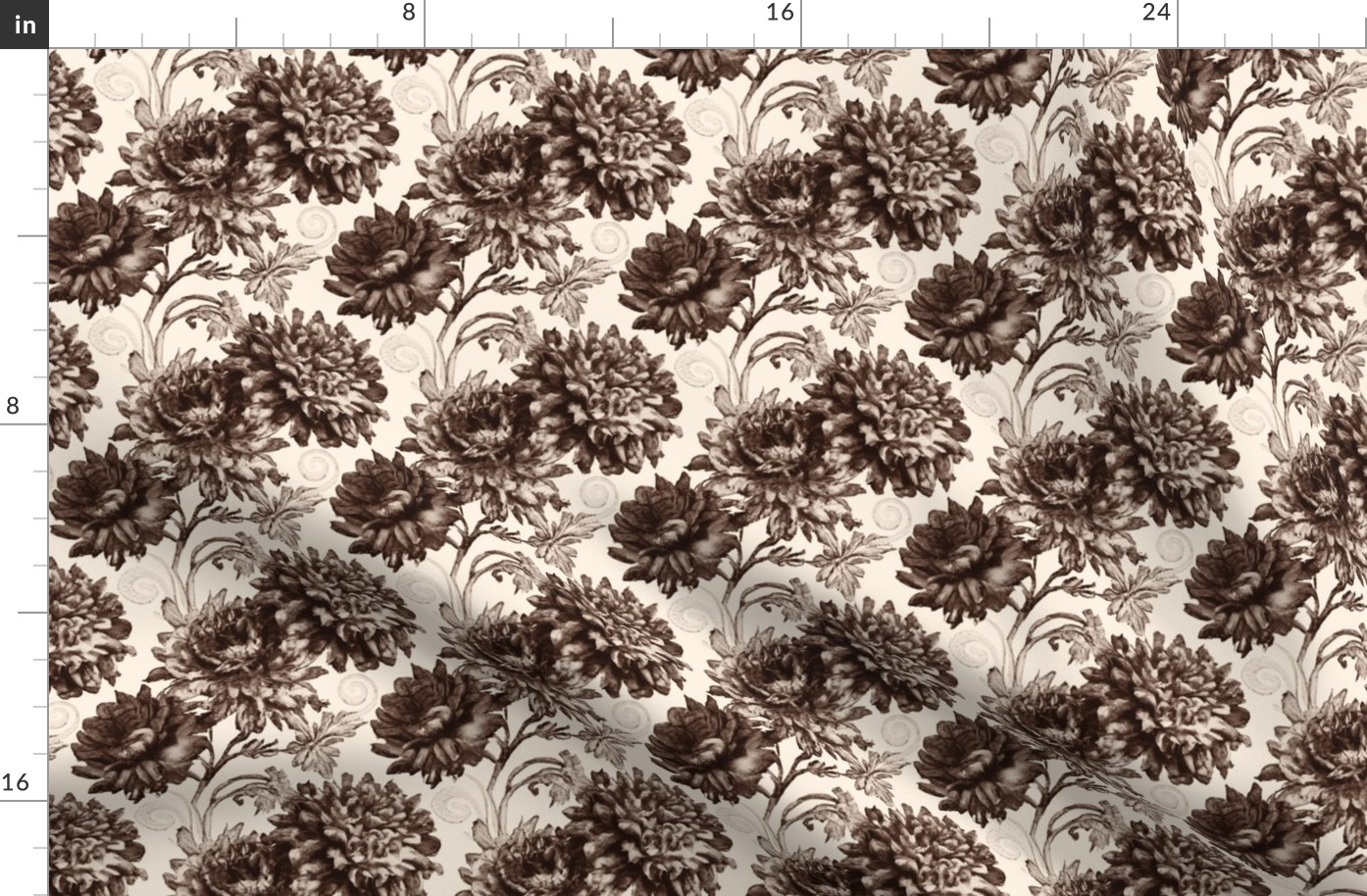Antique Chrysanthemum Toile in Sepia - Coordinate