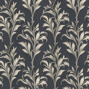 Linen Foliage Damask on Muted Blue