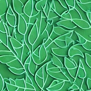 textured raised faux embossed in green leaves