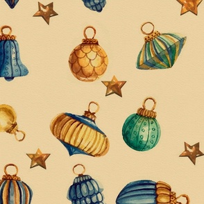 Vintage Ornaments In Tossed Pattern - Yellow Gold Background