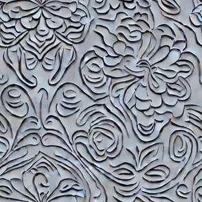 Raised damask floral in steel