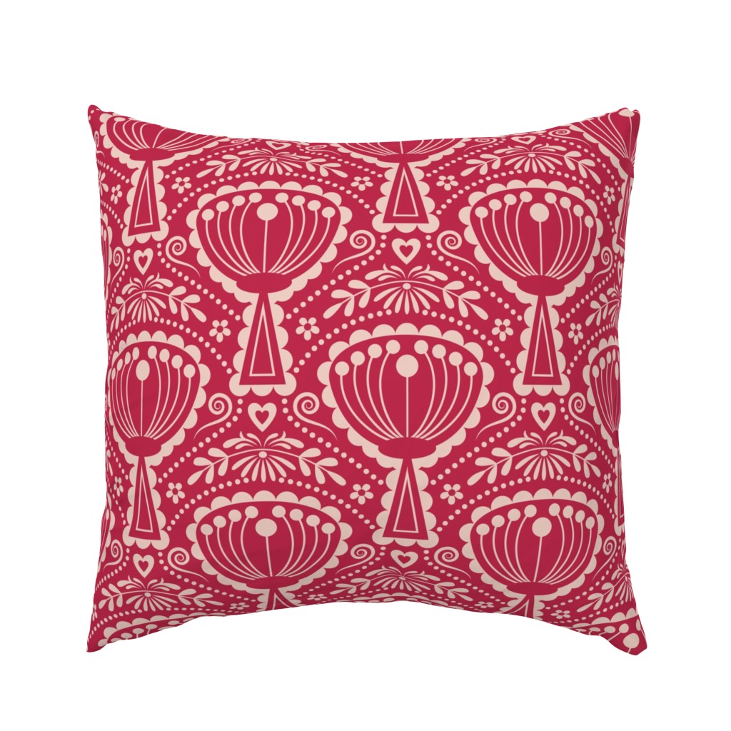 Filigree Mid Century Modern (MCM) Scandi Scalloped Flowers // Pantone Viva Magenta and Pale Dogwood // V2 // 222 DPI