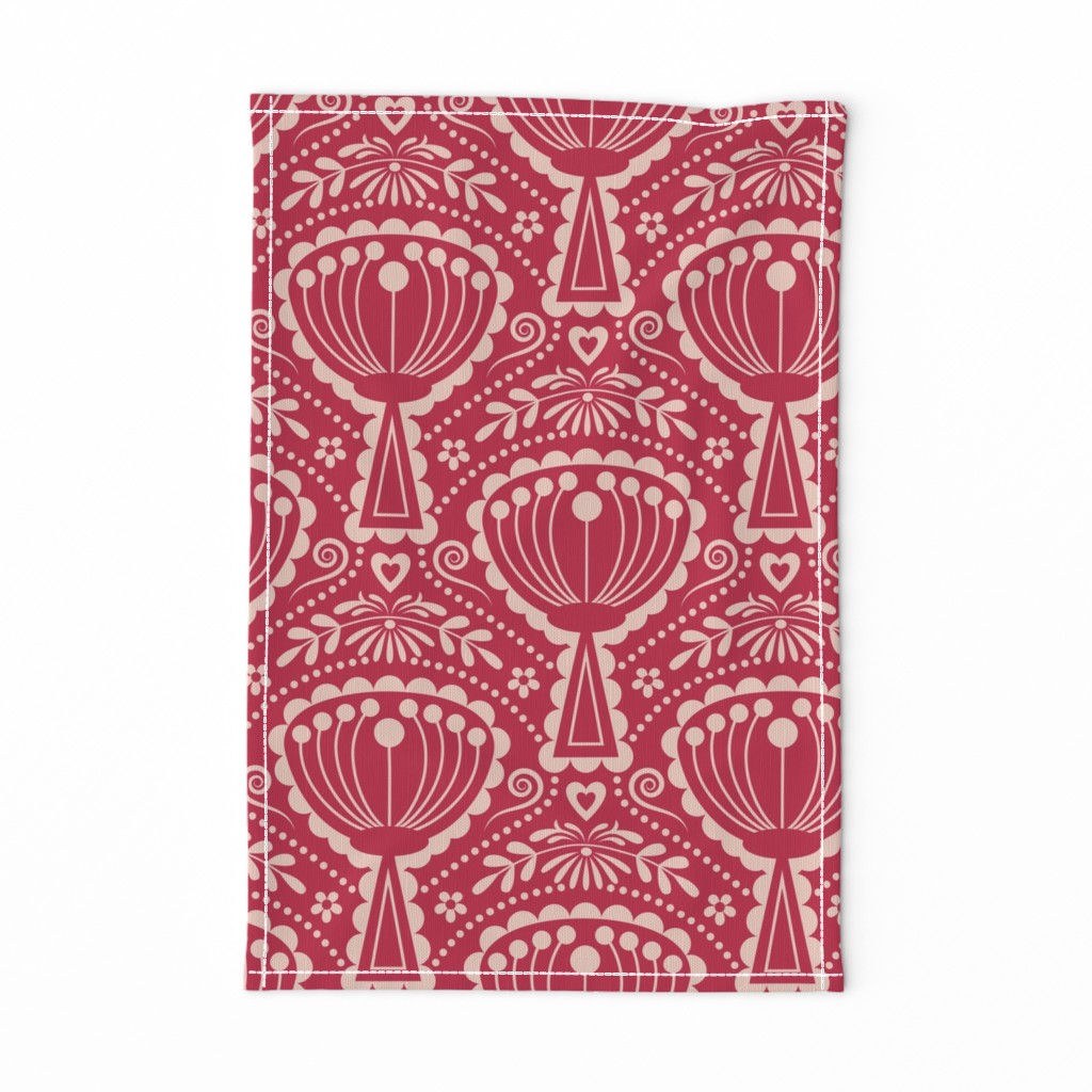 Filigree Mid Century Modern (MCM) Scandi Scalloped Flowers // Pantone Viva Magenta and Pale Dogwood // V2 // 222 DPI