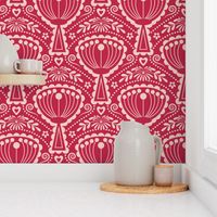 Filigree Mid Century Modern (MCM) Scandi Scalloped Flowers // Pantone Viva Magenta and Pale Dogwood // V2 // 222 DPI