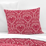 Filigree Mid Century Modern (MCM) Scandi Scalloped Flowers // Pantone Viva Magenta and Pale Dogwood // V2 // 222 DPI