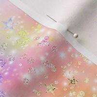 Pastel Rainbow Cloud Stars, pink background 