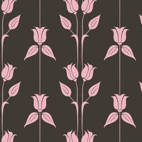 Retro Tulips in Cameo Pink on Brown - Coorsinate