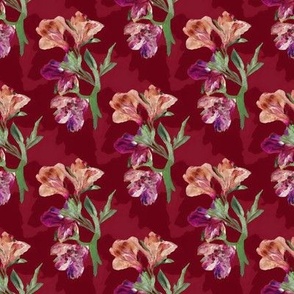 Pink and Orange Lilies on Marbled Red