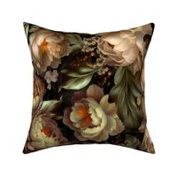 Baroque bold moody floral flower garden with english roses, bold peonies, lush antiqued flemish flowers