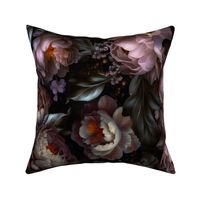 Baroque burgundy bold moody floral flower garden with english roses, bold peonies, lush antiqued flemish flowers