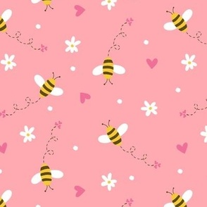 Bees and Hearts on Peach