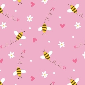 Bees and Hearts on Pink