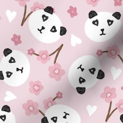 Pandas and Hearts on Pink