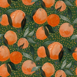 Oranges in watercolor olive green, large