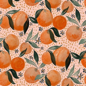 Oranges in watercolor pink, large, botanical