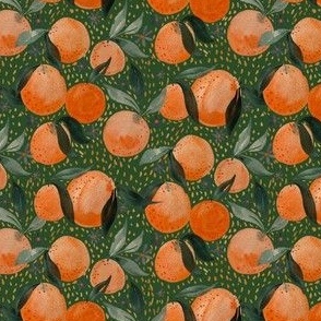 watercolor oranges on olive green / small / orange citrus fruit with dark green leaves for bows and accessories