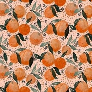 watercolor oranges on pink / small / orange citrus fruit with dark green leaves for bows and accessories