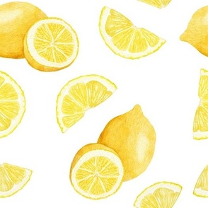 Yellow Watercolor Lemons on White Background