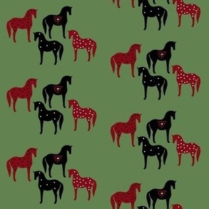christmas horses, green, red
