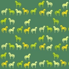 funny little horses, green yellow