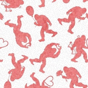 Bigfoot in Love | Valentine Sasquatch Silhouette in Red Watercolor