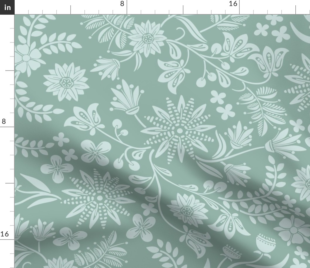 Dalarna Floral Light Teal and Sea Glass Large