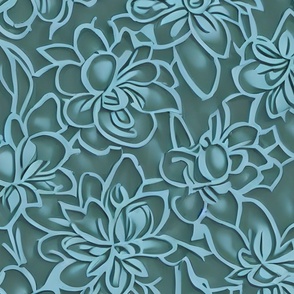 deeper green blue embossed abstract florals