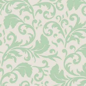Classical victorian ornament wallpaper off-white light green