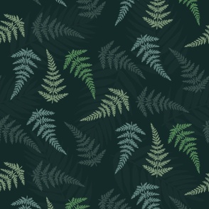 Scattered Ferns: Tossed Fern Leaf Pattern in Green Jumbo