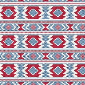 Ethno cross stitch embroidery red blue on white