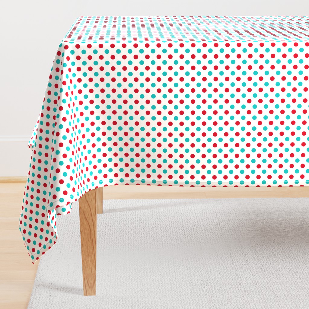 red and turquoise polka dots