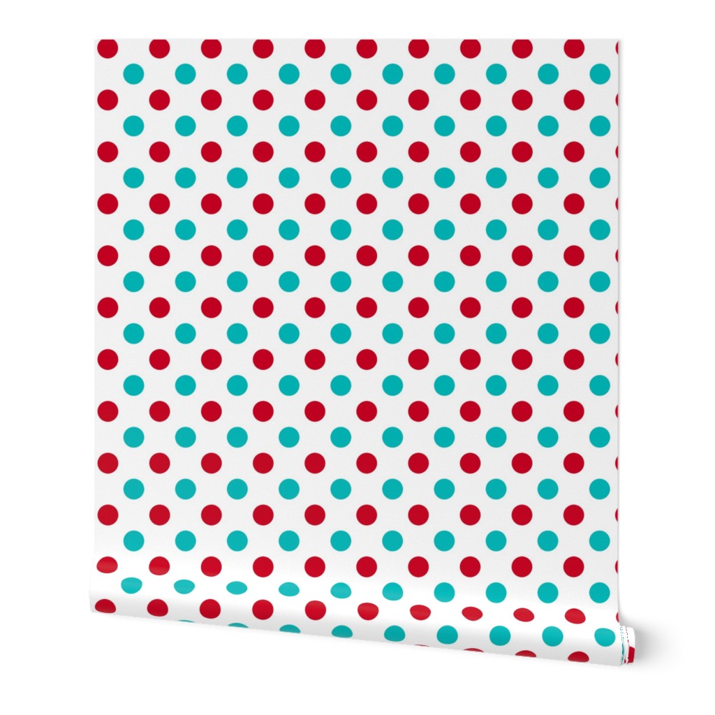 red and turquoise polka dots