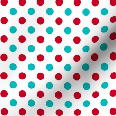 red and turquoise polka dots