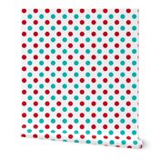 red and turquoise polka dots