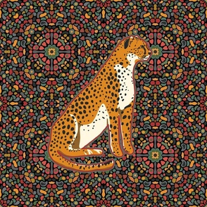 cheetah with boho mandala on black cut and sew pillows