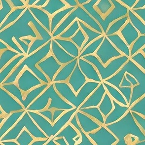 gold mosaic on  green tiles