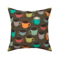 Cafe Cute Coffee Bar Mugs in peach, turquoise, green, lilac, and red