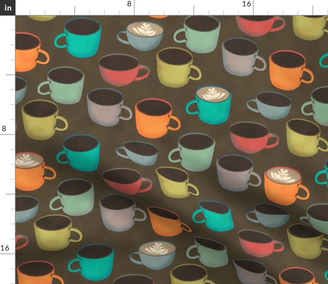 Cafe Cute Coffee Bar Mugs in peach, turquoise, green, lilac, and red