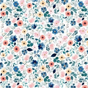 Blue tone Floral on White Small