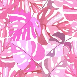 Painted Pink Tropical Leaves on white