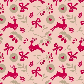 Pantone Viva Magenta - Christmas Raindeers on Pale Pink