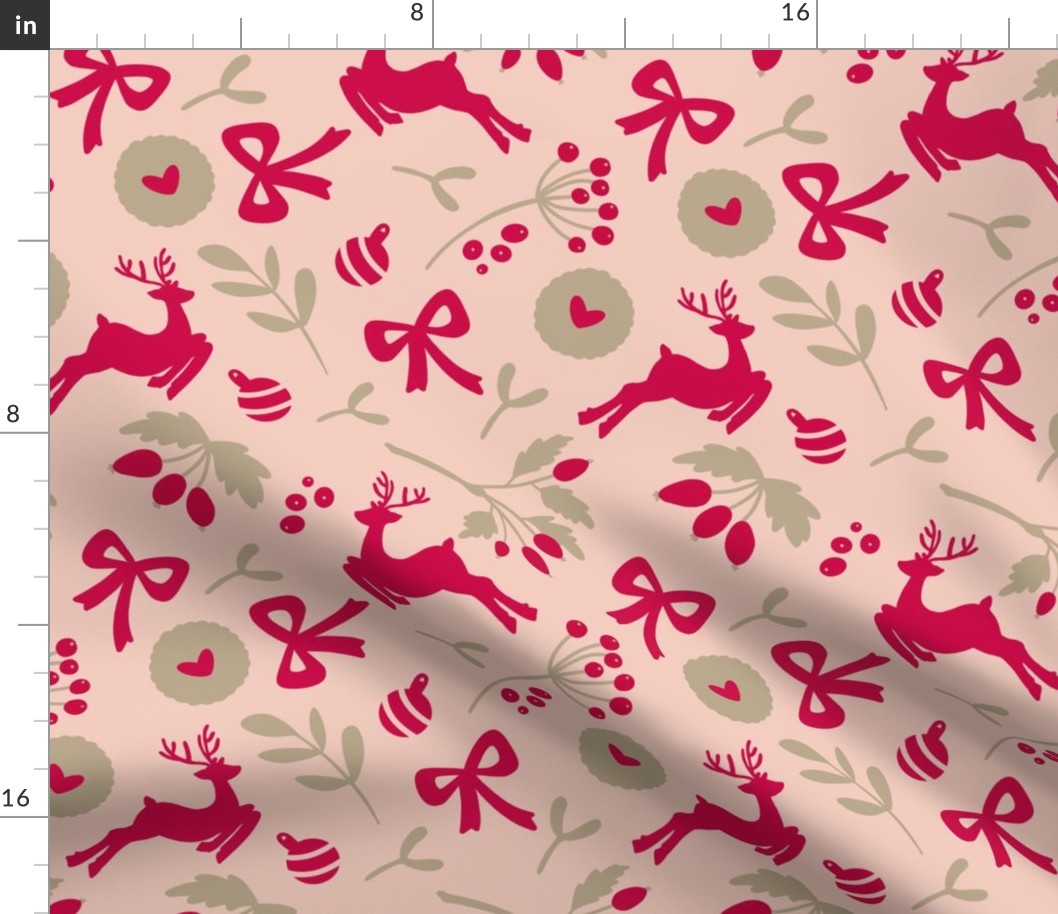 Pantone Viva Magenta - Christmas Raindeers on Pale Pink