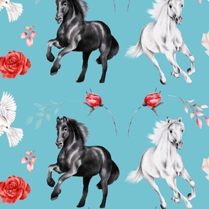 Horses and Roses - Turquoise