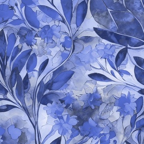 Abstract Watercolor Flower Pattern Ocean Blue